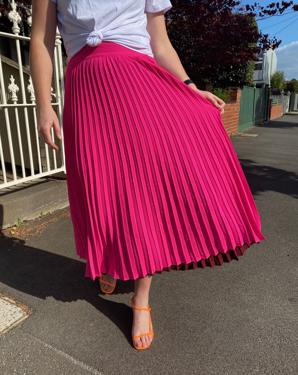Red and Pastel Pink Pleated Skirt – One Eighty Clothing