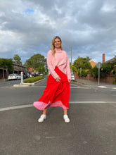 Load image into Gallery viewer, Red and Pastel Pink Pleated Skirt