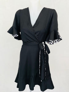 Leo Black Wrap Frill Dress