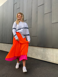 Hot Pink and Bright Orange Pleated Skirt