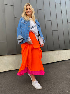 Hot Pink and Bright Orange Pleated Skirt