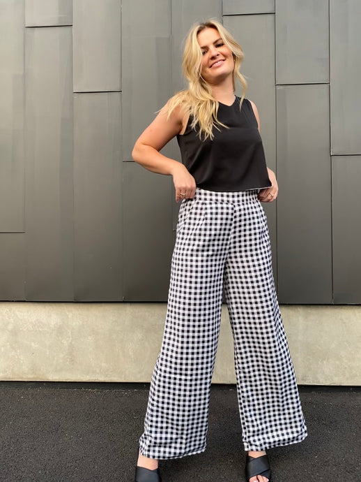 Black Gingham Full Length Pants