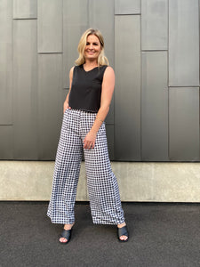 Black Gingham Full Length Pants