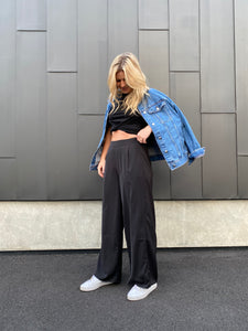 Black Gingham Full Length Pants