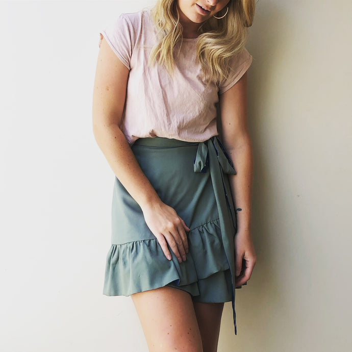 Khaki Kandy Wrap Frill Skirt