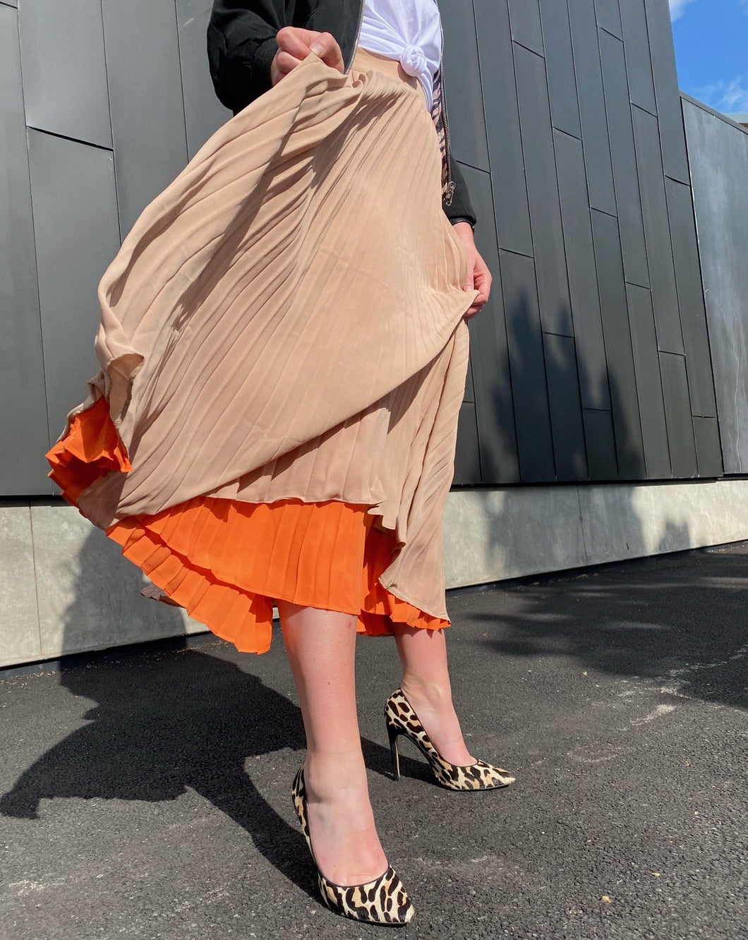 Orange Latte Pleated Skirt