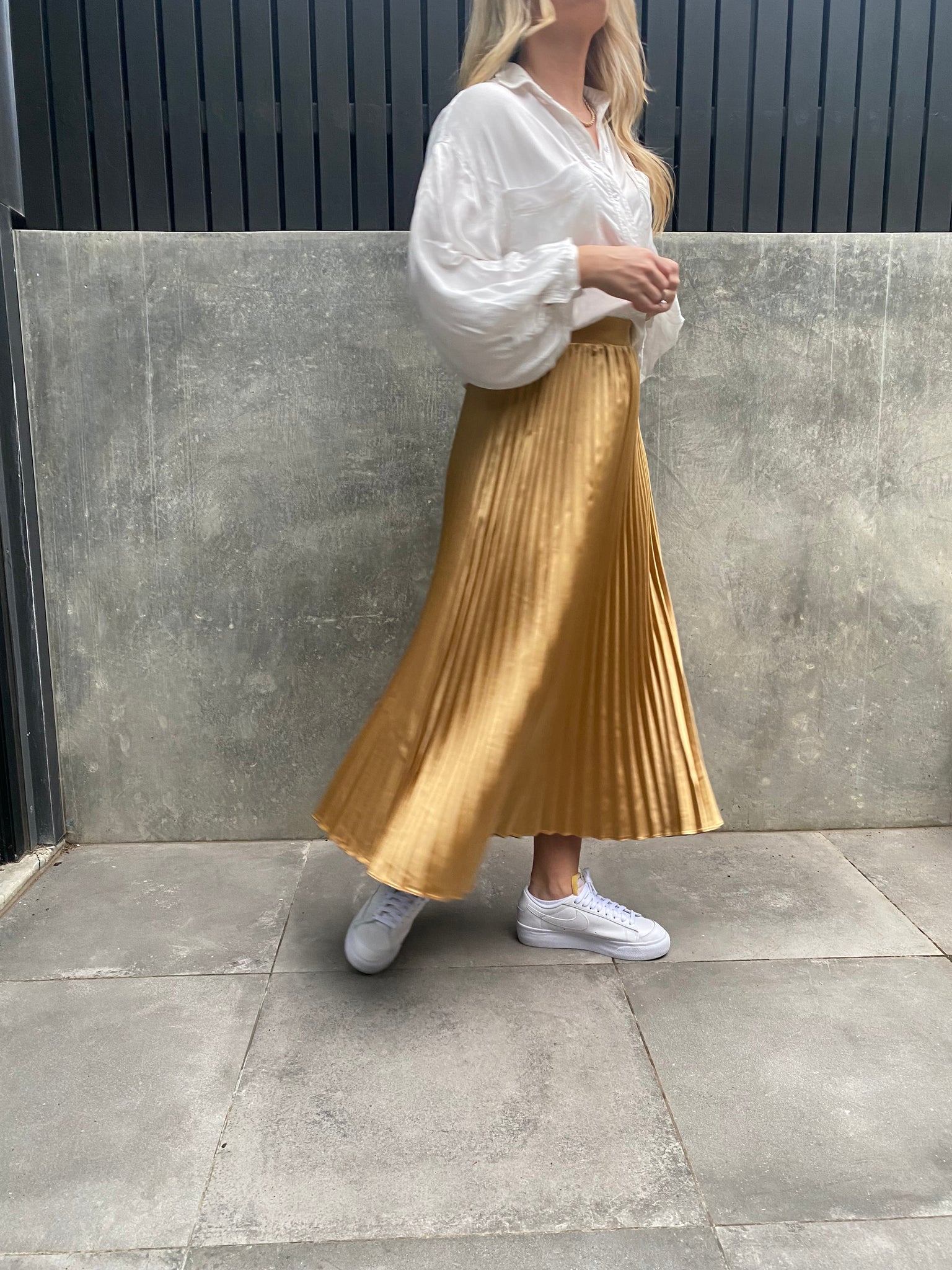 Gold top flared skirt